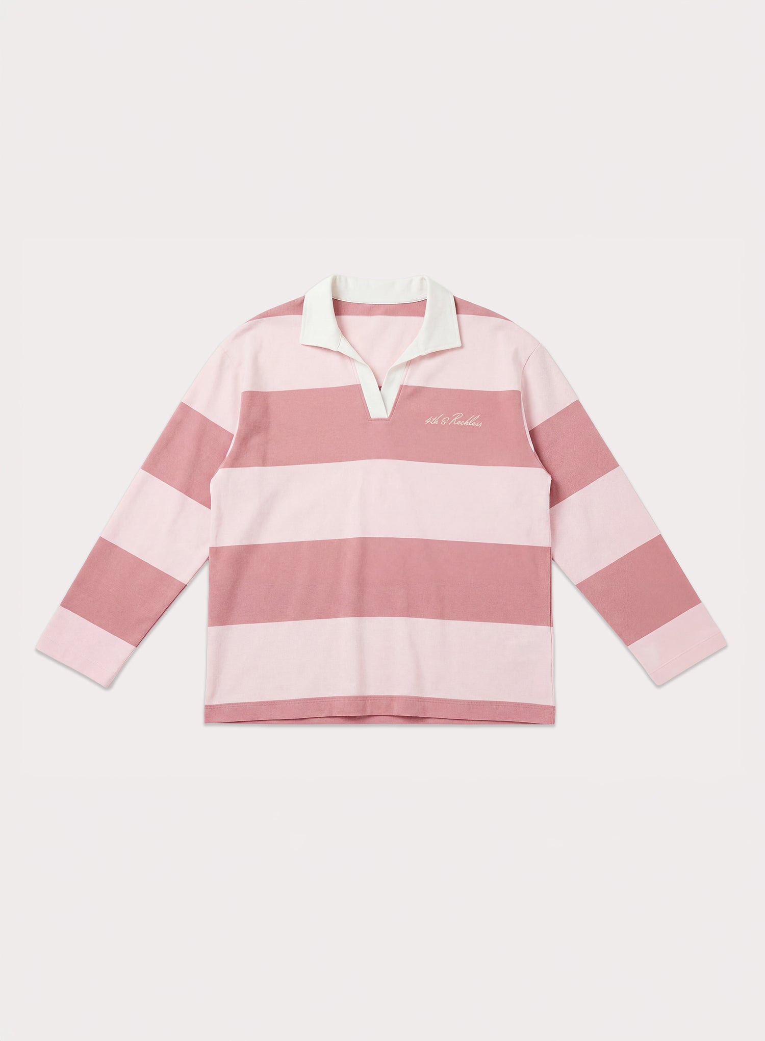 Pink Block Striped Rugby Top
